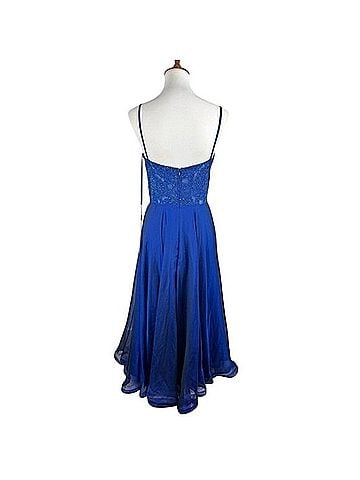 La Femme Marine Blue Lace Corset Formal Cocktail Dress (view 2)
