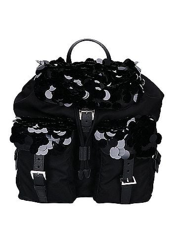 Prada PRADA (Prada) Excellent Condition 1BZ811 Nylon Sequin Backpack Rucksack Black Silver Hardware Women's (view 1)