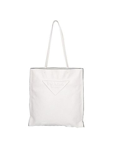 Prada PRADA 1BG429 Smooth Leather Embossed Logo Triangle Plate Tote Bag White Silver Hardware Women's (view 1)