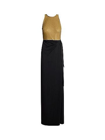 Lauren by Ralph Lauren Beaded Mesh &amp; Jersey Tie-Front Gown Cocktail Dress (view 1)