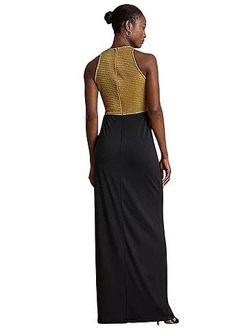 Lauren by Ralph Lauren Beaded Mesh &amp; Jersey Tie-Front Gown Cocktail Dress (view 2)