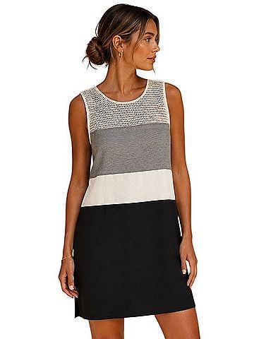 L'Agence Linen Colorblock Mesh Shift Dress Casual Dress (view 1)