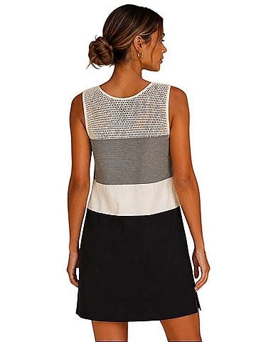 L'Agence Linen Colorblock Mesh Shift Dress Casual Dress (view 2)