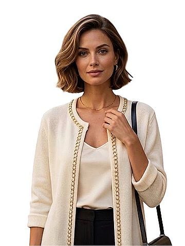 Investments Cream Open-Front Cardigan with Gold Chain Trim Cardigan (view 1)