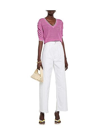 Veronica Beard Saville Orchid Linen Blend Ruched Sleeve Pullover Sweater (view 2)