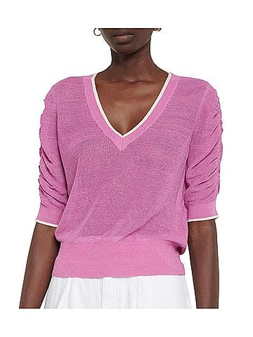 Veronica Beard Saville Orchid Linen Blend Ruched Sleeve Pullover Sweater (view 1)