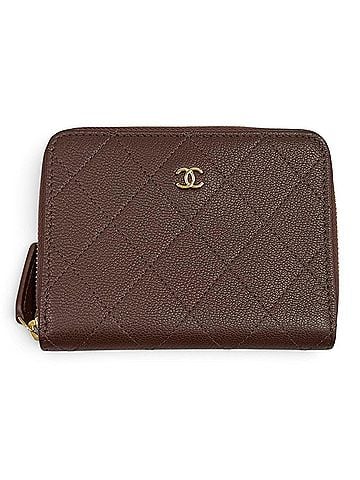 Chanel CHANEL AP4918 Coco Mark Round Zip Grained Goatskin Compact Wallet, Bi-fold Brown with Gold Hardware, Made in Spain, Women's, Comes Box and Dust Bag. (view 1)