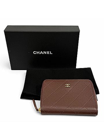 Chanel CHANEL AP4918 Coco Mark Round Zip Grained Goatskin Compact Wallet, Bi-fold Brown with Gold Hardware, Made in Spain, Women's, Comes Box and Dust Bag. (view 2)