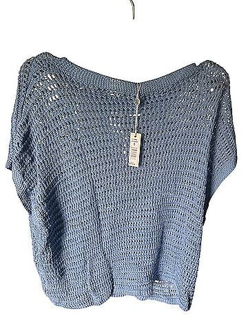 Max Studio London Sky Blue Open-Knit Scoop Neck Pullover Pullover Sweater (view 2)