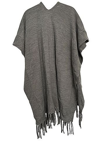 Ann Taylor Gray Open-Front Fringe Shawl Poncho (view 2)