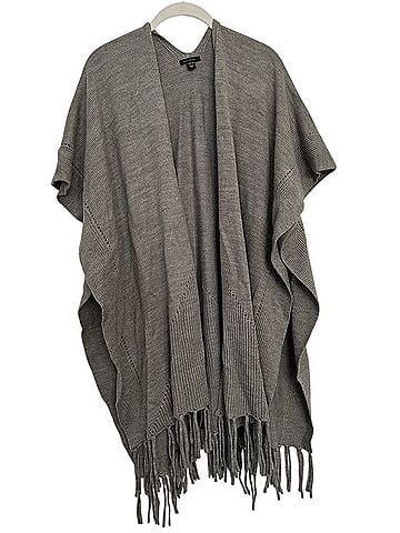 Ann Taylor Gray Open-Front Fringe Shawl Poncho (view 1)