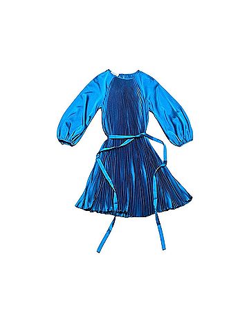 Teri Jon by Rickie Freeman Rickie Freeman for Teri Jon Blouson-Sleeve Pleated Satin Dress in Peacock Cocktail Dress (view 2)