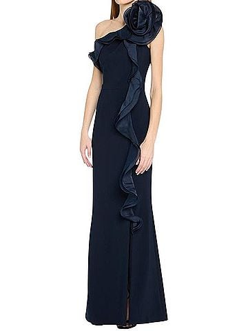 Teri Jon Sportswear One-Shoulder Gown with Cascading Ruffle Detail Cocktail Dress (view 2)