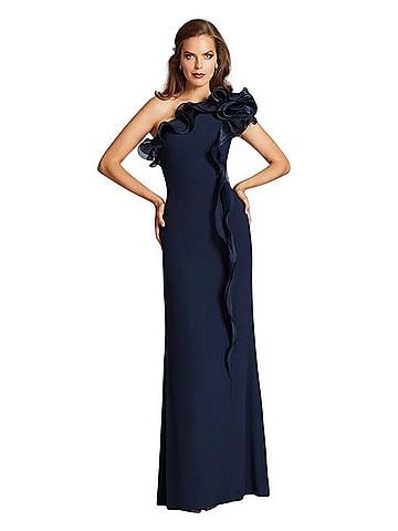 Teri Jon Sportswear One-Shoulder Gown with Cascading Ruffle Detail Cocktail Dress (view 1)