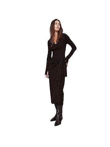 Banana Republic Sculpted Tie-Front Midi Dress Casual Dress (view 1)