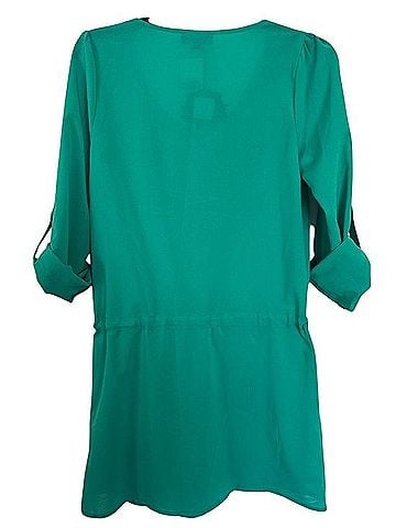 LovPosh Teal Drawstring V-Neck Mini Dress Casual Dress (view 2)