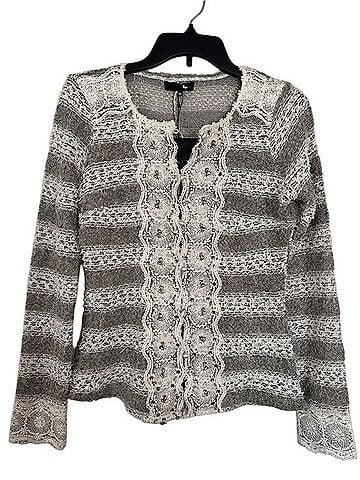 Ryu Gray &amp; White Striped Crochet-Trim Cardigan Cardigan (view 1)