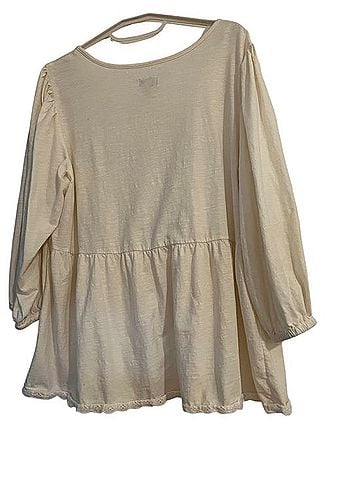 LOGO by Lori Goldstein Lace-Trim Pintuck Peasant Tunic Long Sleeve T-Shirt (view 2)