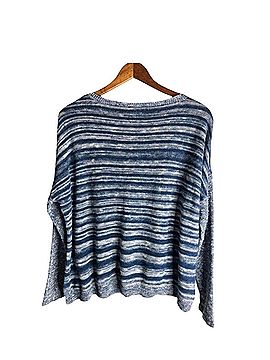 Eileen Fisher Striped Blue Contrast Pullover Sweater (view 2)