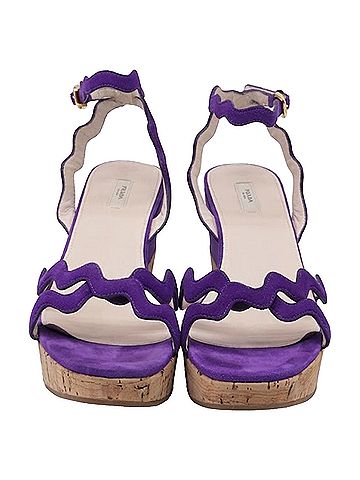 Prada Prada Wavy Strap Accent Wedge Sandals in Violet Suede (view 2)
