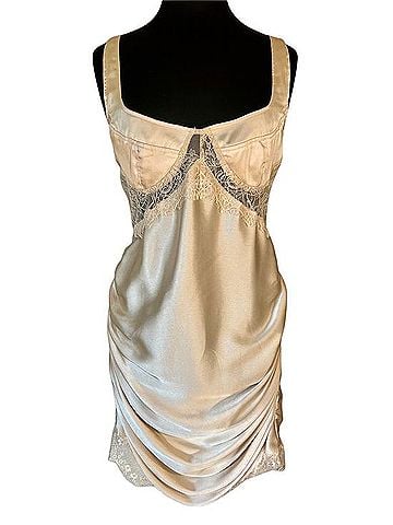 ASOS Champagne Satin Lace-Trim Slip Cocktail Dress (view 1)