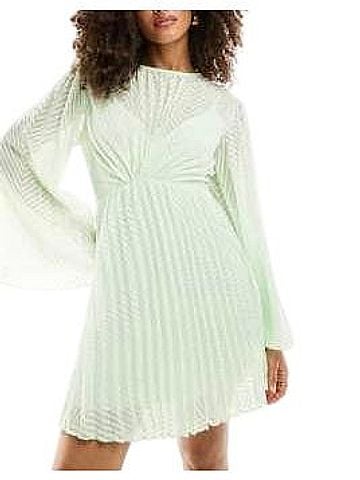 ASOS Chevron-Texture Pleated Long Sleeve Mini Dress Casual Dress (view 1)