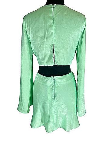ASOS Neon Lime Tie-Front Mini Cut Out Side Back Bell Sleeve Dress Casual Dress (view 2)