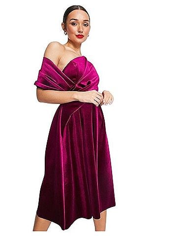 ASOS velvet bare shoulder prom midi dress Cocktail Dress (view 1)