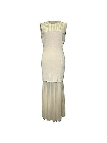 Proenza Schouler Proenza Schouler Niki Layered Pleated Jersey And Ribbed Midi Dress in Cream Polyester (view 1)