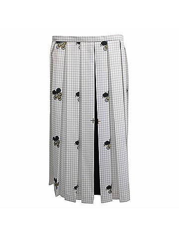 Victoria Beckham Victoria Beckham Check-Print Pleated Midi Skirt in White Polyester (view 1)