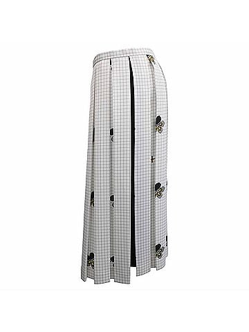 Victoria Beckham Victoria Beckham Check-Print Pleated Midi Skirt in White Polyester (view 2)