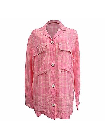 Victoria Beckham Victoria Beckham Plaid Button-Down Shirt in Pink Viscose (view 1)