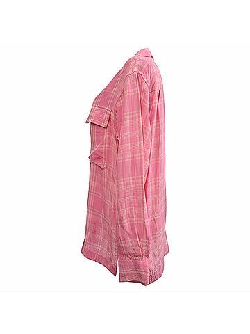 Victoria Beckham Victoria Beckham Plaid Button-Down Shirt in Pink Viscose (view 2)