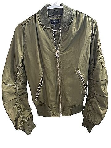 Topshop Olive Bomber Jacket with Silver Zipper Jacket (view 1)