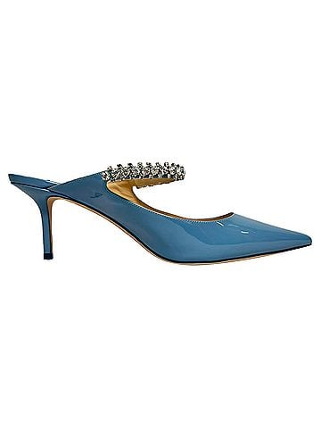 Jimmy Choo Jimmy Choo Bing Mules with Crystal Strap in Light Blue Patent Leather (view 1)