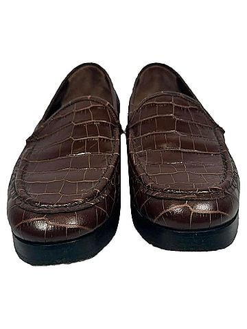 Manolo Blahnik Manolo Blahnik Ralone Croc-Effect Loafers in Brown Leather (view 2)