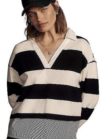 Dolan DOLAN Wide-Stripe Twofer Rugby Collared Pullover Long Sleeve Top (view 1)