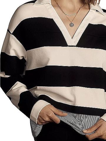 Dolan DOLAN Wide-Stripe Twofer Rugby Collared Pullover Long Sleeve Top (view 2)