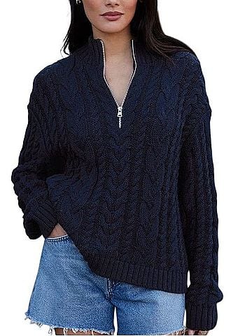 Jenni Kayne Cotton Cable Knit Half Zip Sweater Pullover Sweater (view 1)