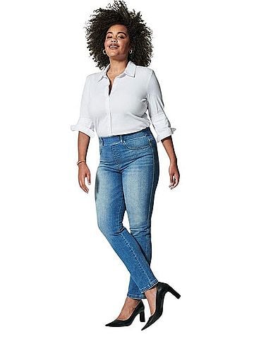 SPANX Pull On Elastic Waistband Straight Leg Denim Jeans Jeans (view 2)