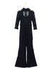 Alexis Solid Floral Black Blue Jumpsuit Size S - photo 2