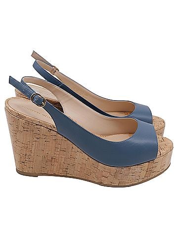 Stuart Weitzman Stuart Weitzman Riveria Slingback Wedge Sandal In Blue Leather (view 1)