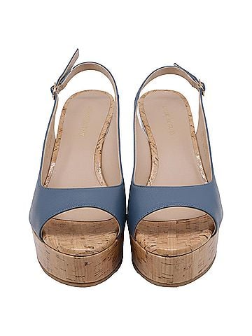 Stuart Weitzman Stuart Weitzman Riveria Slingback Wedge Sandal In Blue Leather (view 2)