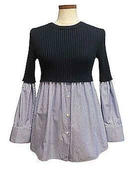 Kenzo Paris Mixed Ribbed Knit And Cotton Poplin Shirt Sweater Pullover Sweater (view 1)