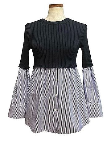 Kenzo Paris Mixed Ribbed Knit And Cotton Poplin Shirt Sweater Pullover Sweater (view 1)
