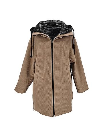 Herno Herno Hooded Coat In Beige Virgin Wool (view 1)