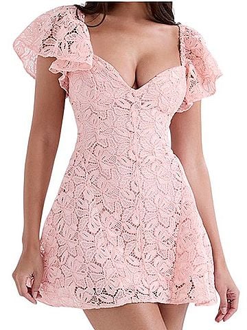 House of CB Verity Perfectly Pink Floral Lace Mini Cocktail Dress (view 2)