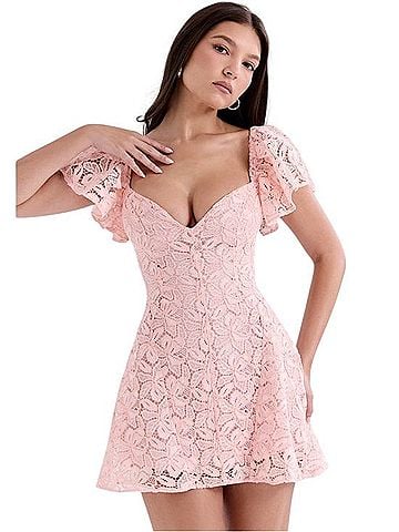 House of CB Verity Perfectly Pink Floral Lace Mini Cocktail Dress (view 1)