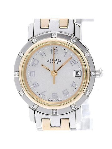 Hermès HERMES Clipper Diamond Pink MOP Dial Quartz Watch CL4.222 Polished (view 1)