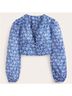 Boden 100% Cotton Floral Blue Long Sleeve Blouse Size 8 - photo 5